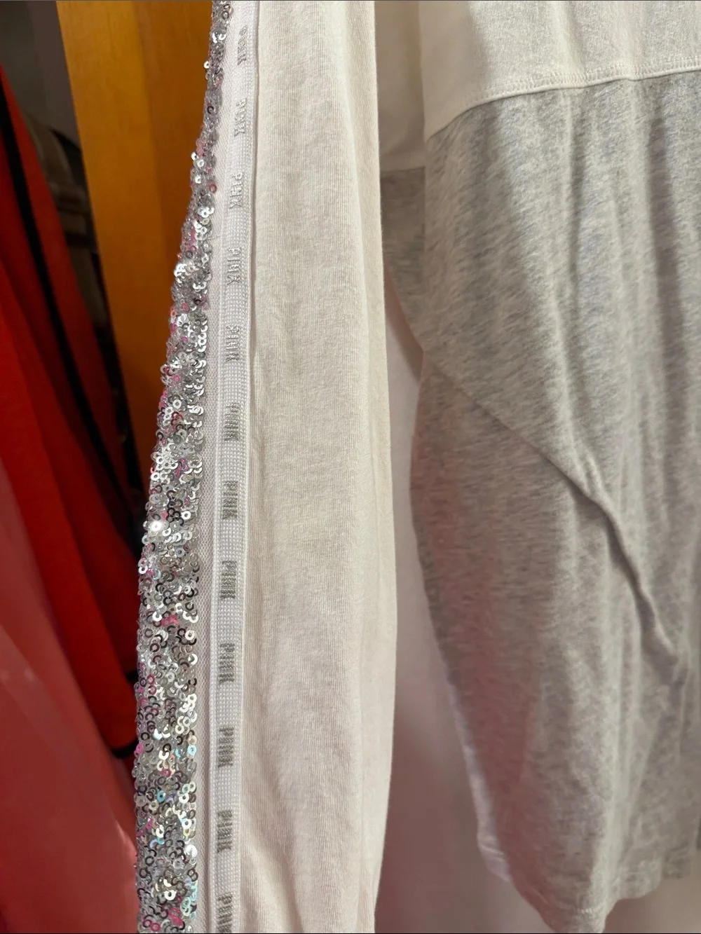 Girls' Two-Tone Grey & White V-Neck Top with Sequin Trim